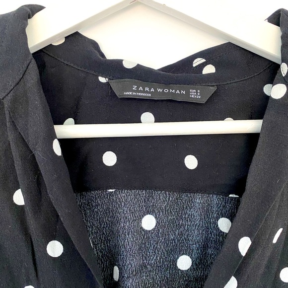 Zara Woman Black with White Polka Dots button up hi-lo blouse - Picture 2 of 3